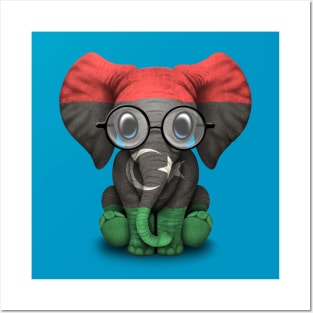 Baby Elephant with Glasses and Libyan Flag Posters and Art